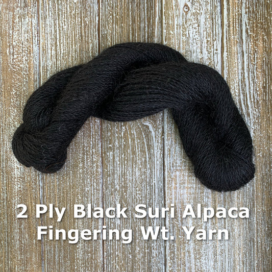 2 Ply Suri Alpaca Fingering Weight True Black Yarn - Laurel Highlands Alpacas | AlpacaMom.com