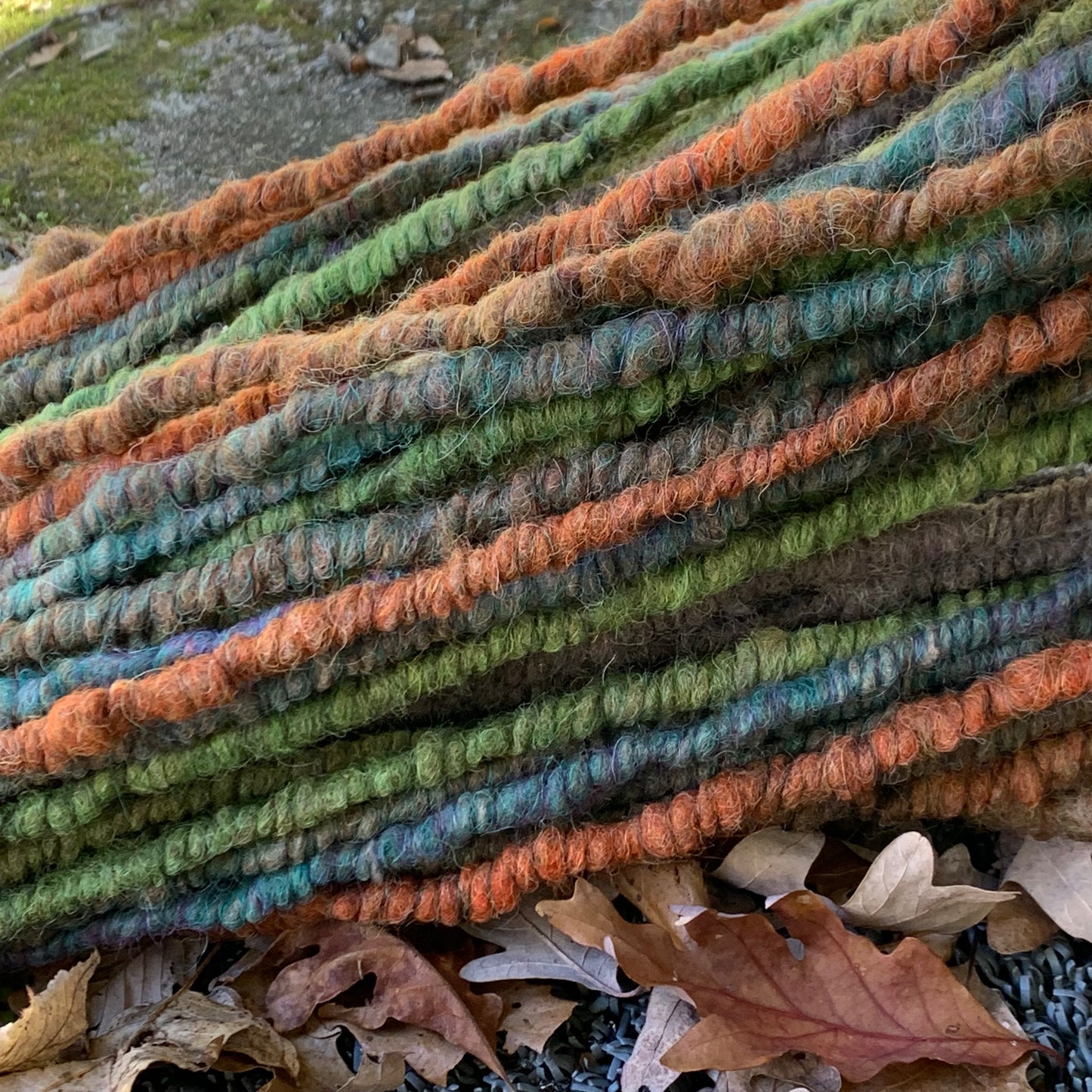 Autumn Leaves Corespun Alpaca Yarn #4 close up on leaves