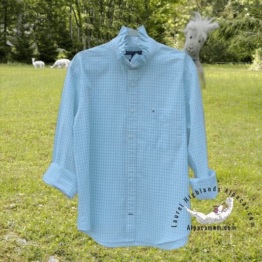 Angelica Up-Cycled Ruffled Collar Shirt - Laurel Highlands Alpacas | AlpacaMom.com