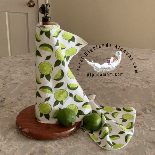 Bold Summer Lime Slices "Un - Paper" Cotton Flannel Towels - Laurel Highlands Alpacas | AlpacaMom.com