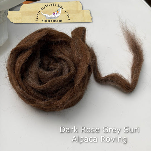 Dark Rose Grey Suri Alpaca Roving - Laurel Highlands Alpacas | AlpacaMom.com