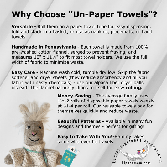 Hammy's "Un-Paper" Cotton Flannel Towels- Modern Neutral Stripes - Laurel Highlands Alpacas | AlpacaMom.com