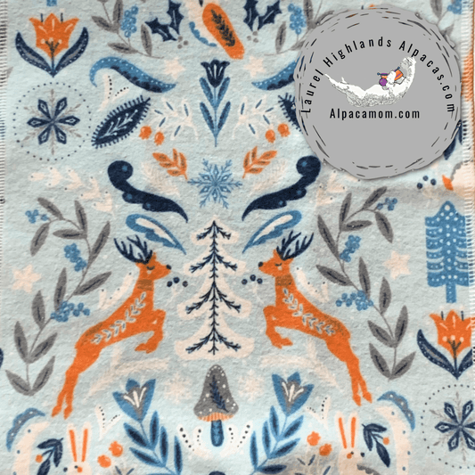 - Hammy's "Un - Paper" Cotton Flannel Towels - Winter Woodland Animals and Floral on Blue Background - Laurel Highlands Alpacas | AlpacaMom.com