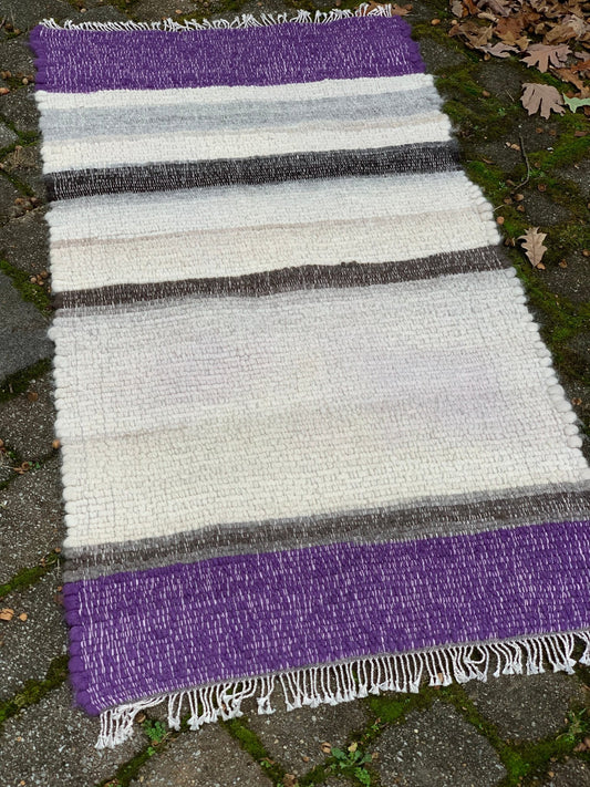 Luxurious Alpaca Rug in Purple, Vanilla, Oatmeal, Soft Grey and Black - Laurel Highlands Alpacas | AlpacaMom.com