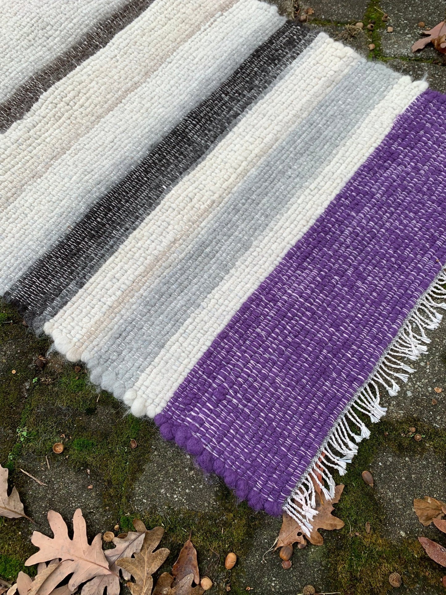Luxurious Alpaca Rug in Purple, Vanilla, Oatmeal, Soft Grey and Black - Laurel Highlands Alpacas | AlpacaMom.com
