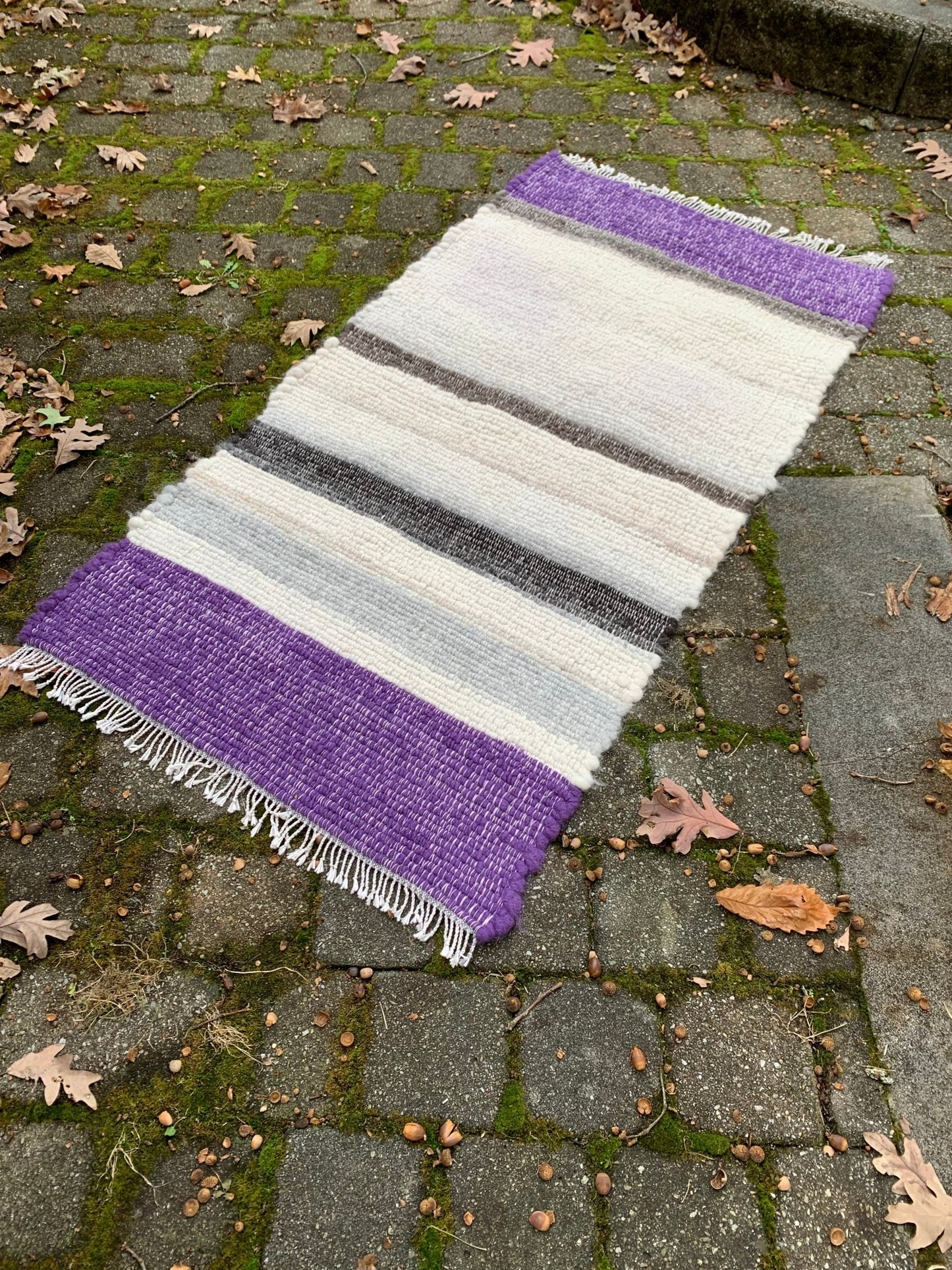 Luxurious Alpaca Rug in Purple, Vanilla, Oatmeal, Soft Grey and Black - Laurel Highlands Alpacas | AlpacaMom.com