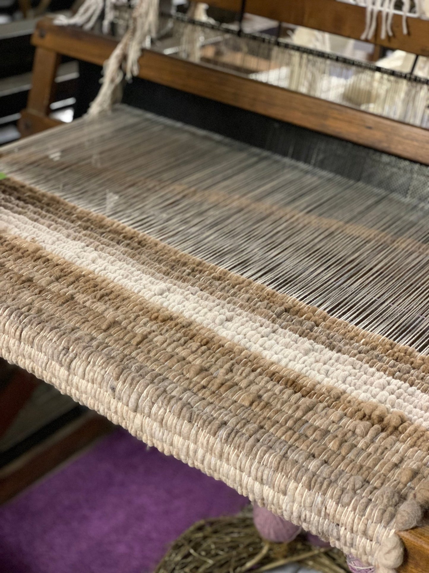 Luxurious Alpaca Rug in Purple, Vanilla, Oatmeal, Soft Grey and Black - Laurel Highlands Alpacas | AlpacaMom.com