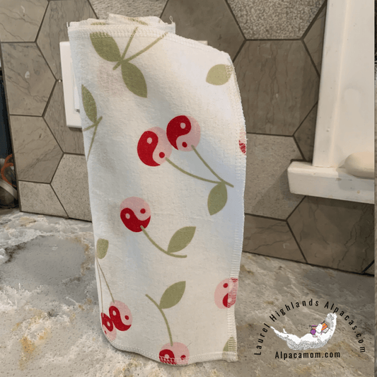 Nostalgic Cherries "Un - Paper" Cotton Flannel Towels - Laurel Highlands Alpacas | AlpacaMom.com