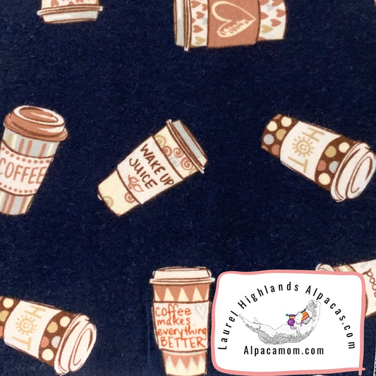 Whimsical Coffee Cups on Black Cotton Flannel Un - Paper Towels - Laurel Highlands Alpacas | AlpacaMom.com