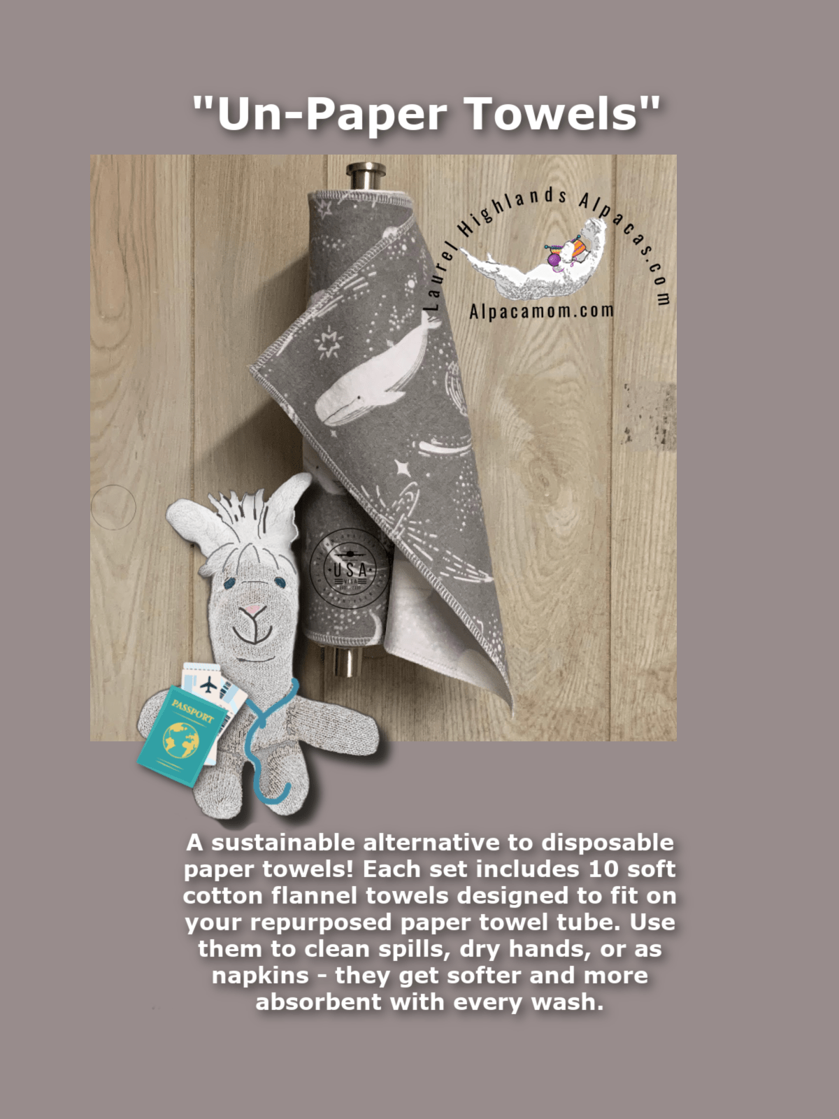 Hammy's Un-Paper Cotton Flannel Towels - Laurel Highlands Alpacas | AlpacaMom.com