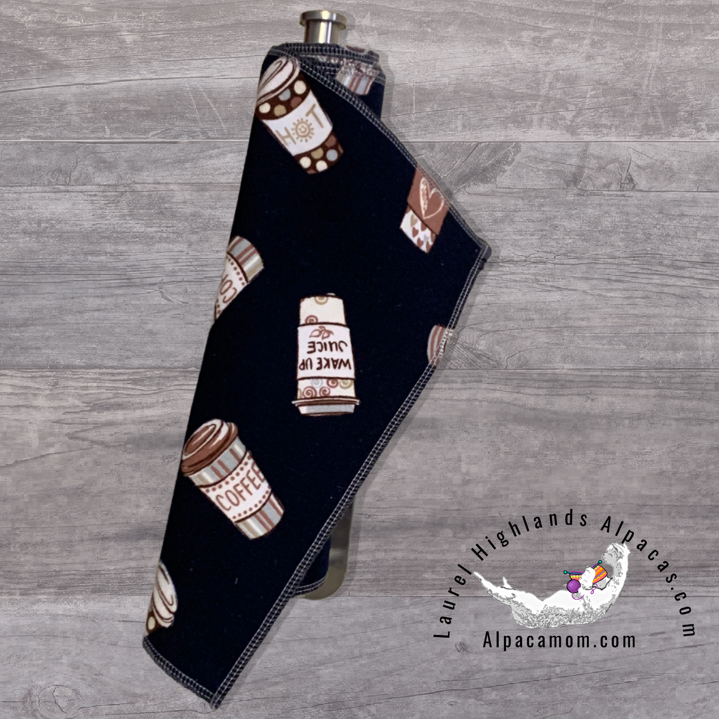 Whimsical Coffee Cups on Black Cotton Flannel Un-Paper Towels