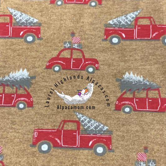 Red Pickup Truck with Christmas Tree "Un-Paper" Cotton Flannel Towels