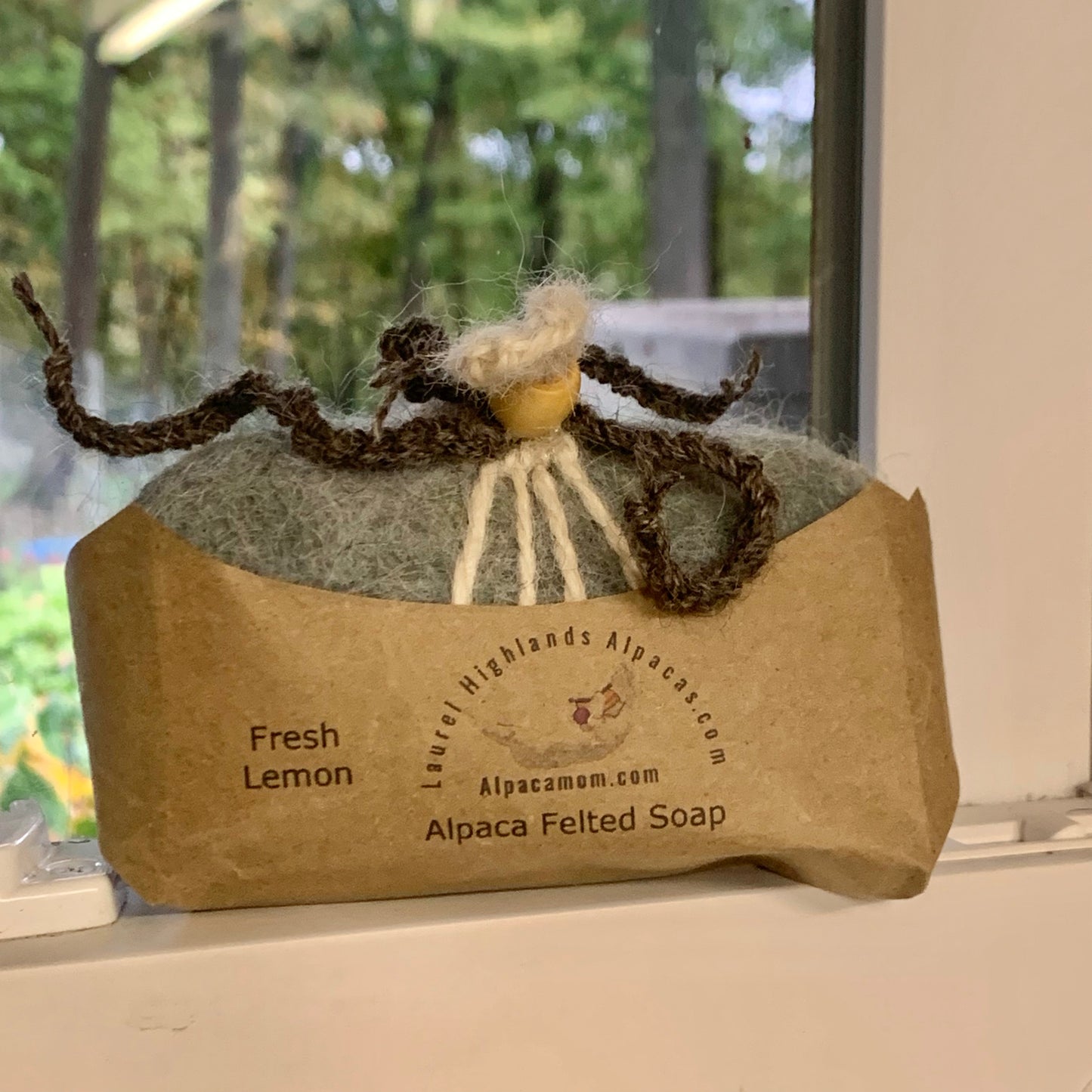 Lichen_green_alpaca_felted_soap_in_packaging_Laurel_Highlands_Alpacas