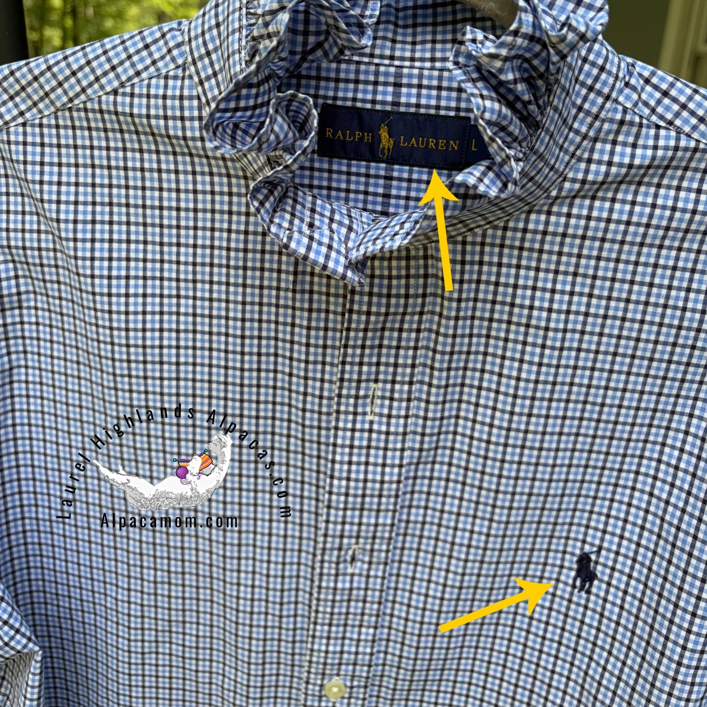 Alex's Ralph Lauren Upcycled Ruffled Collar Shirt - Laurel Highlands Alpacas | AlpacaMom.com