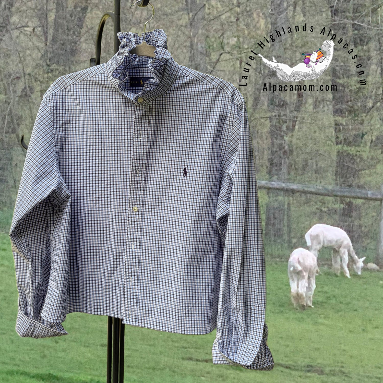 Alex's Ralph Lauren Upcycled Ruffled Collar Shirt - Laurel Highlands Alpacas | AlpacaMom.com