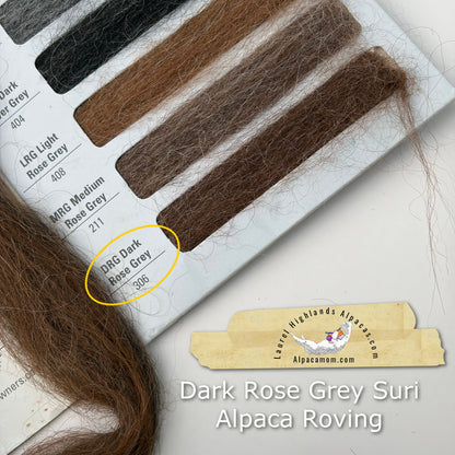 Dark Rose Grey Suri Alpaca Roving - Laurel Highlands Alpacas | AlpacaMom.com