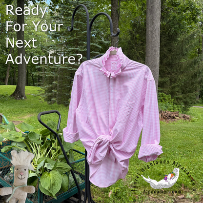 Fresh Pink and White Madison Up-Cycled Ruffled Collar Shirt - Laurel Highlands Alpacas | AlpacaMom.com