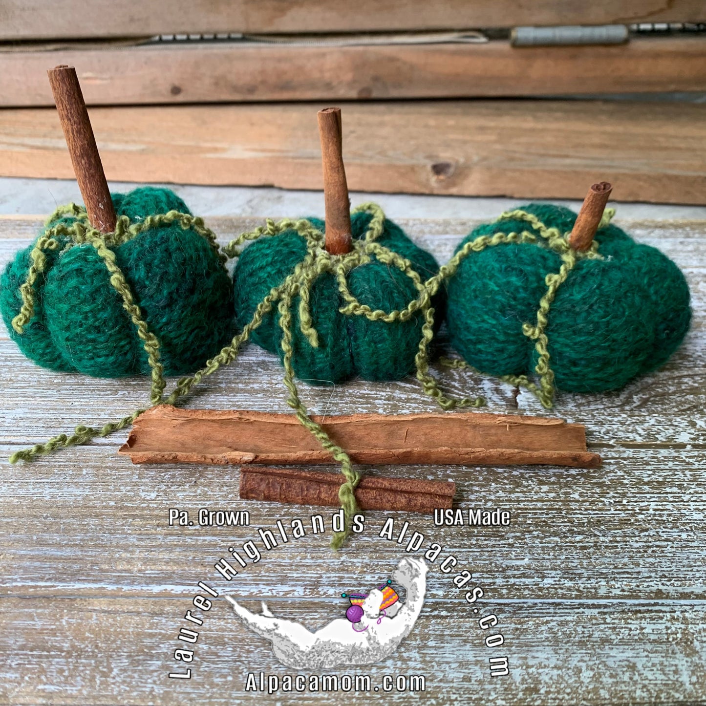 Green Decorative Knitted Alpaca Pumpkin - Laurel Highlands Alpacas | AlpacaMom.com