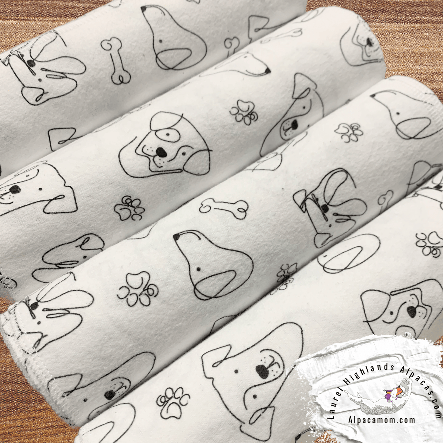 Hammy's "Un - Paper" Cotton Flannel Towels - Dogs on White Background - Laurel Highlands Alpacas | AlpacaMom.com