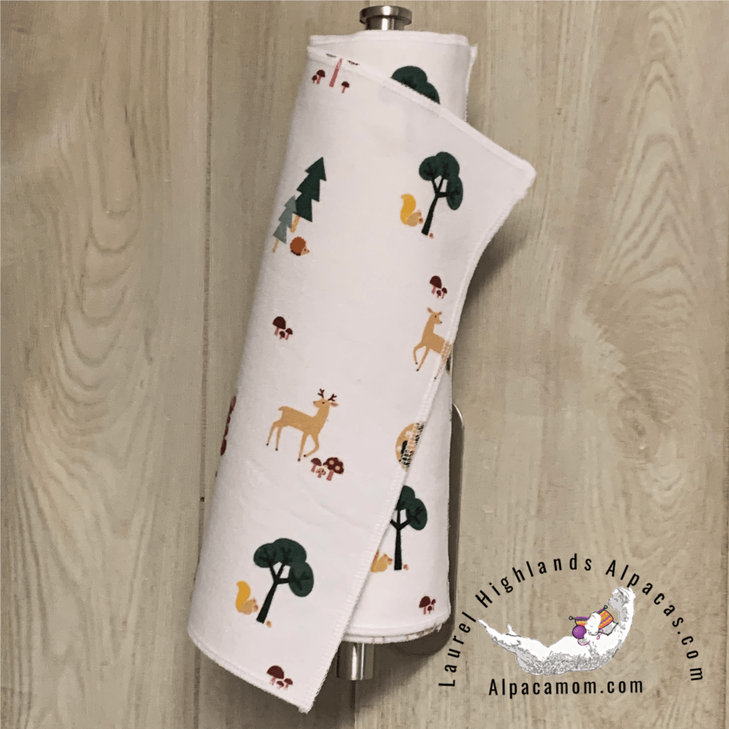 Hammy's "Un - Paper" Cotton Flannel Towels - Holiday Forest Animals and Trees - Laurel Highlands Alpacas | AlpacaMom.com