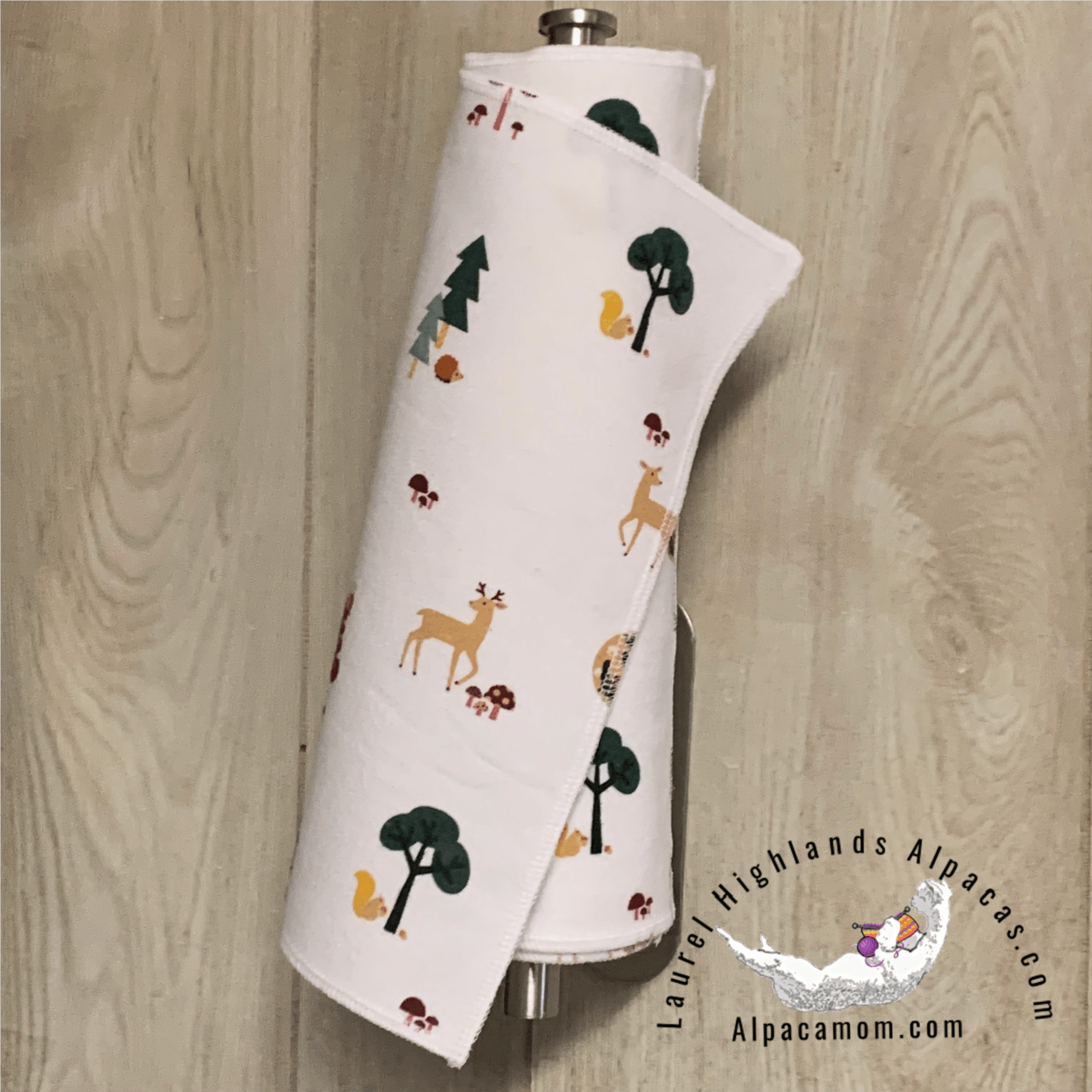 Hammy's "Un - Paper" Cotton Flannel Towels - Holiday Forest Animals and Trees - Laurel Highlands Alpacas | AlpacaMom.com