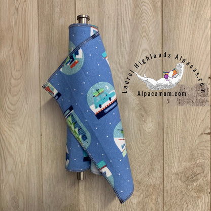 Hammy's "Un - Paper" Cotton Flannel Towels - Holiday Snowglobes on a Blue Background - Laurel Highlands Alpacas | AlpacaMom.com