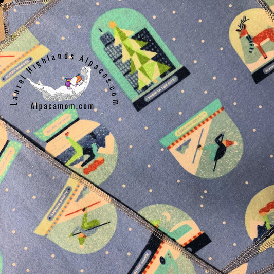 Hammy's "Un - Paper" Cotton Flannel Towels - Holiday Snowglobes on a Blue Background - Laurel Highlands Alpacas | AlpacaMom.com