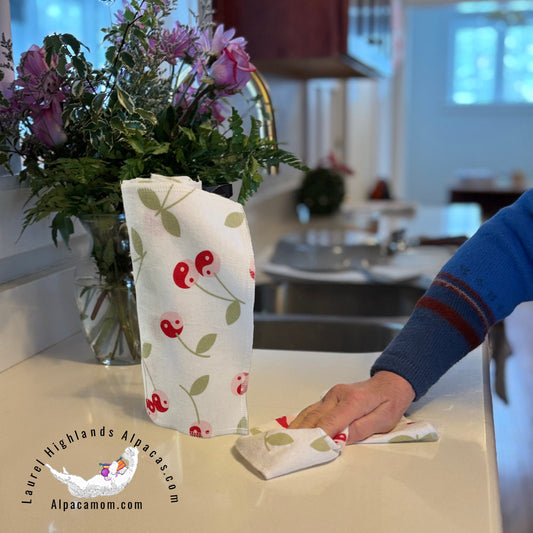 Hammy's "Un-Paper" Cotton Flannel Towels in Nostalgic Cherries Pattern - Laurel Highlands Alpacas | AlpacaMom.com