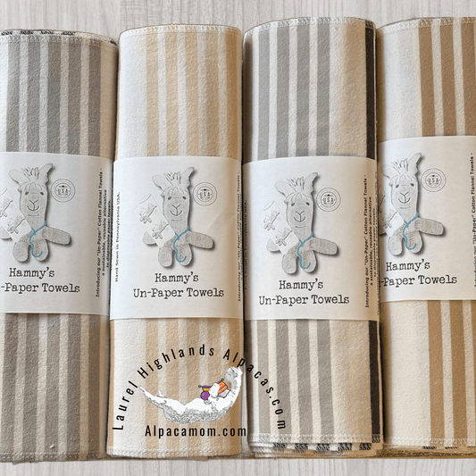 Hammy's "Un - Paper" Cotton Flannel Towels - Modern Neutral Stripes - Laurel Highlands Alpacas | AlpacaMom.com