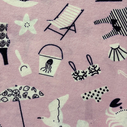 Hammy's "Un - Paper" Cotton Flannel Towels - Swimsuits and Beach Chairs on a Pink Beach - Laurel Highlands Alpacas | AlpacaMom.com