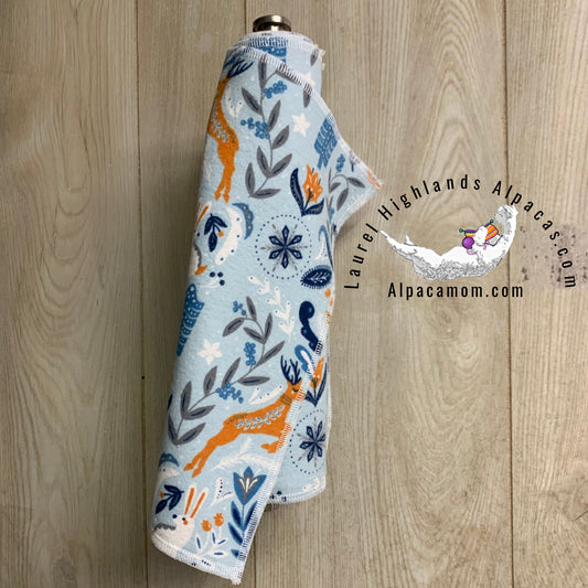  - Hammy's "Un - Paper" Cotton Flannel Towels - Winter Woodland Animals and Floral on Blue Background - Laurel Highlands Alpacas | AlpacaMom.com