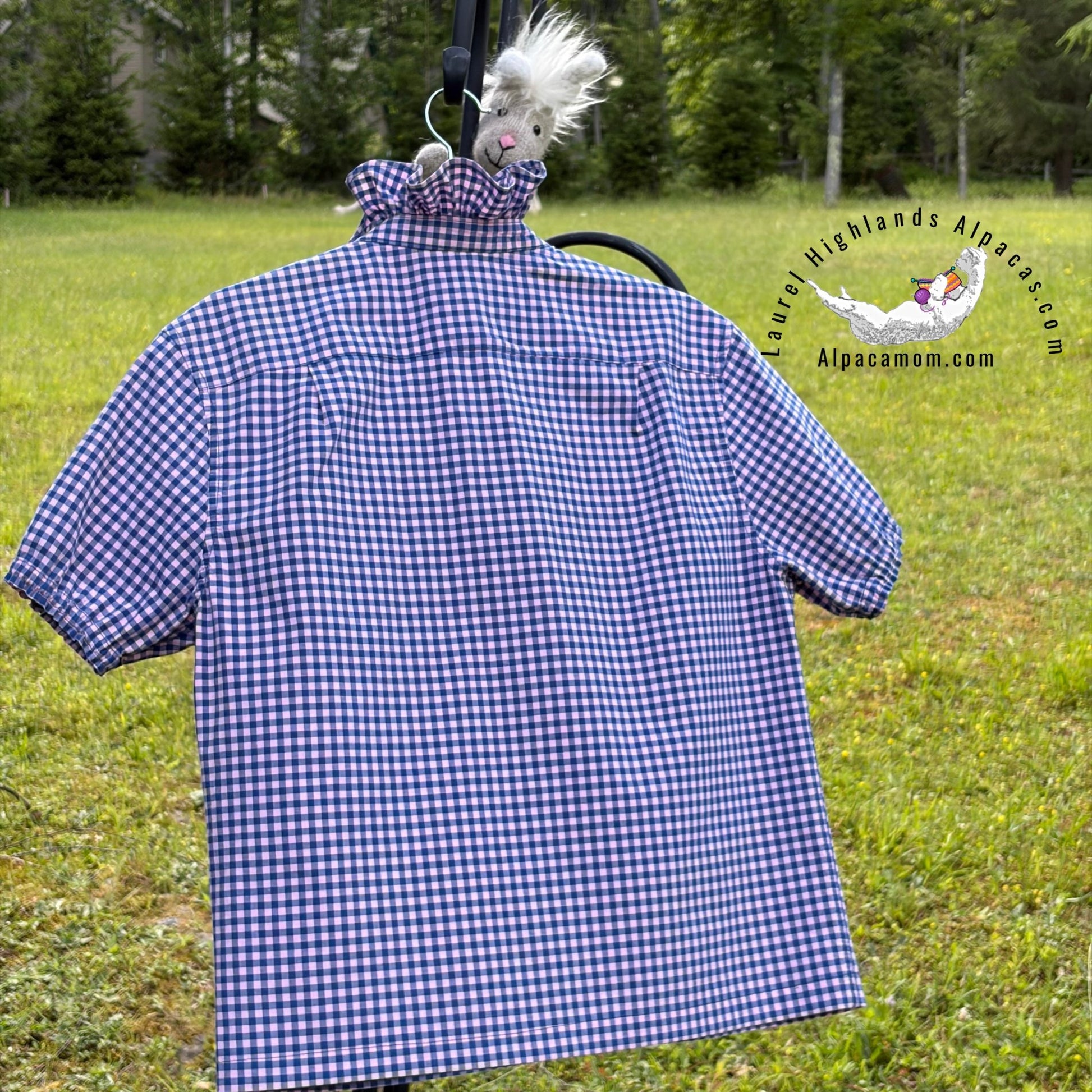 Joanna Up-Cycled Red White and Blue Ruffled Collar Shirt - Laurel Highlands Alpacas | AlpacaMom.com