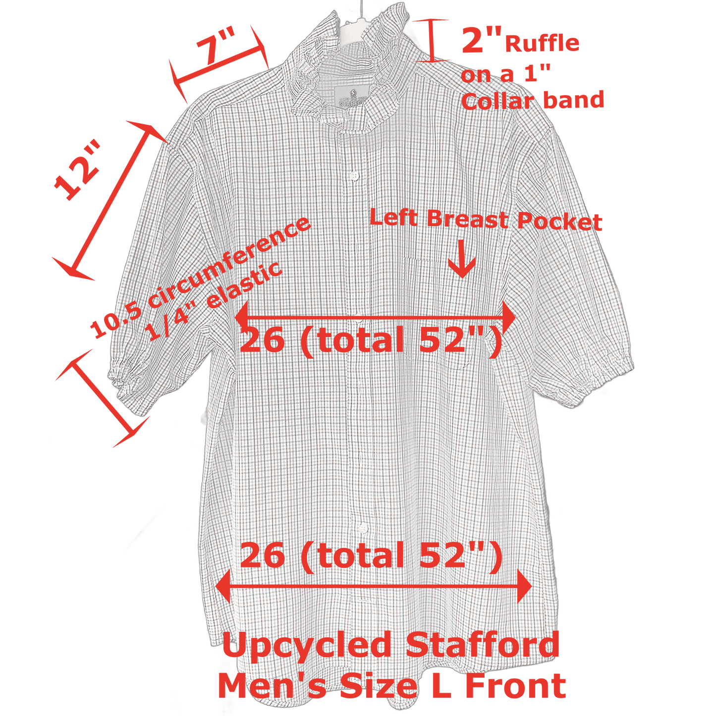 Joanna Up-Cycled Red White and Blue Ruffled Collar Shirt - Laurel Highlands Alpacas | AlpacaMom.com