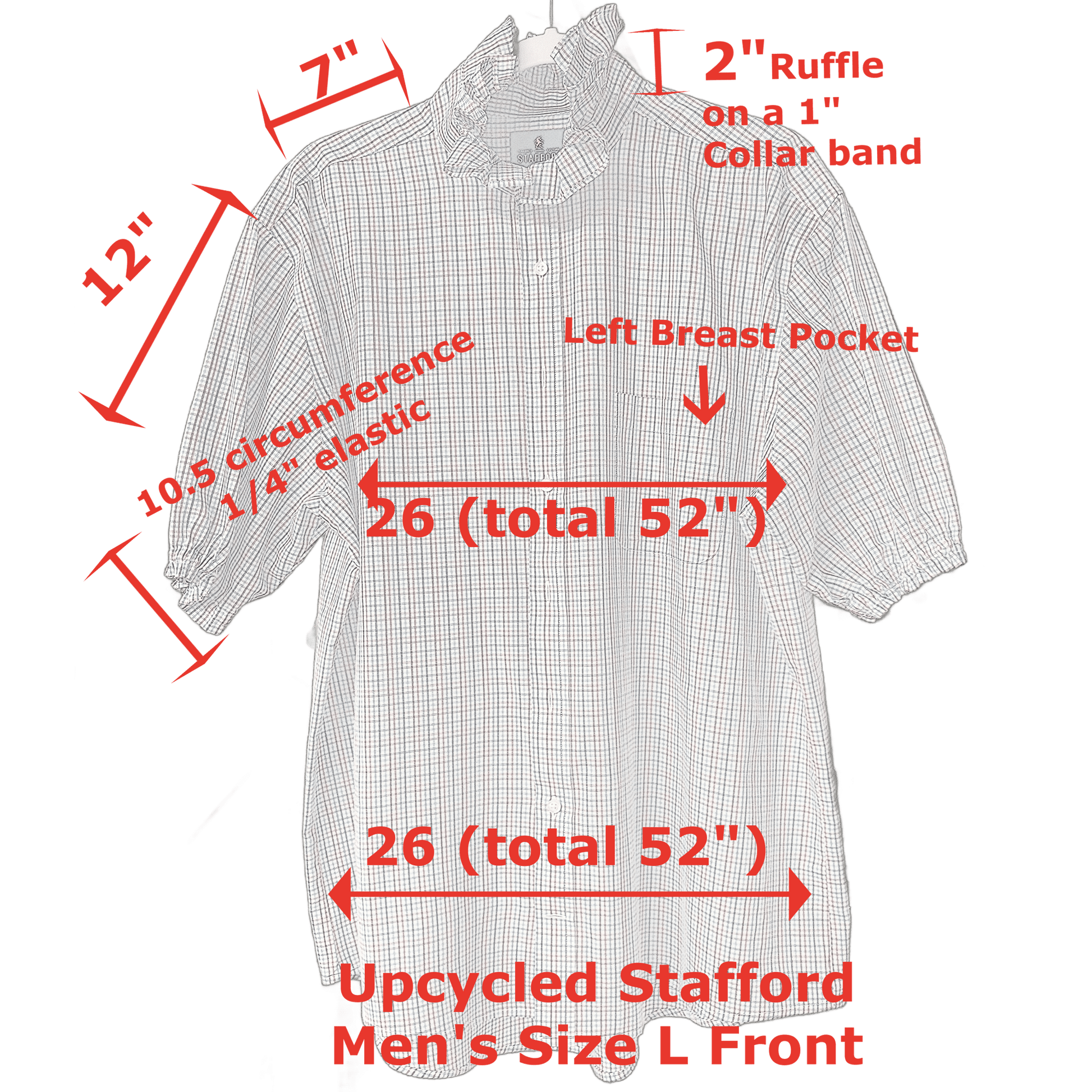 Joanna Up-Cycled Red White and Blue Ruffled Collar Shirt - Laurel Highlands Alpacas | AlpacaMom.com
