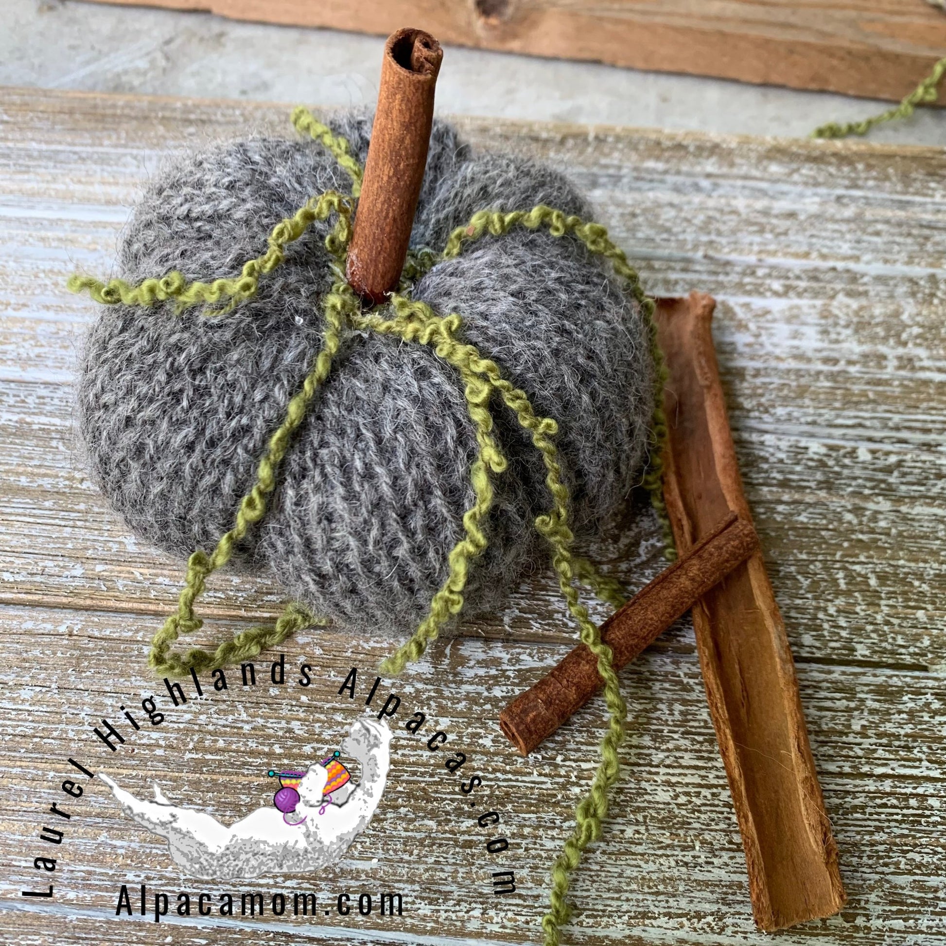 Large Grey Decorative Knitted Alpaca Pumpkin - Laurel Highlands Alpacas | AlpacaMom.com