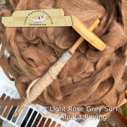 Light Rose Grey Suri Alpaca Roving - Laurel Highlands Alpacas | AlpacaMom.com