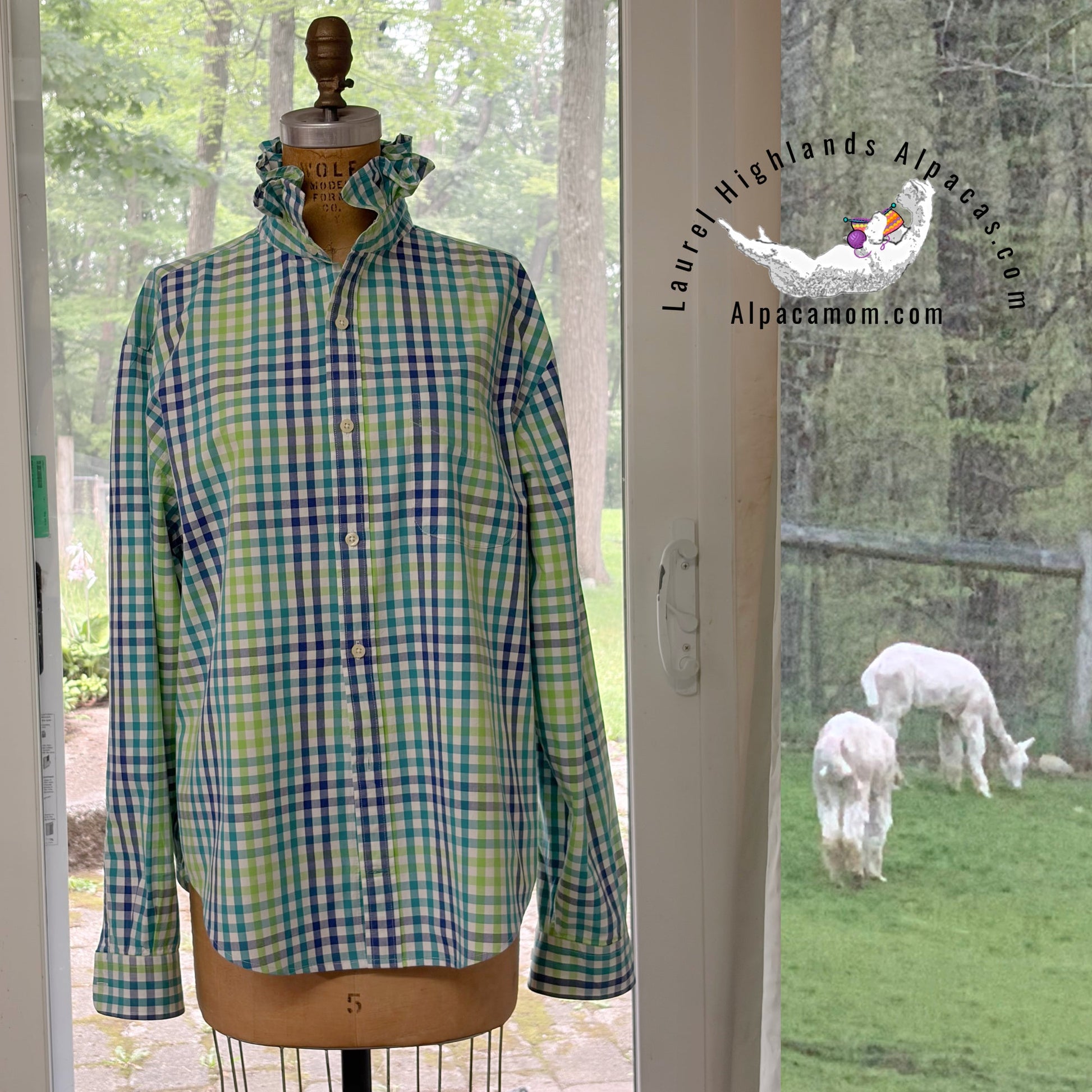 Monroe Upcycled Ruffled Collar Shirt - Laurel Highlands Alpacas | AlpacaMom.com