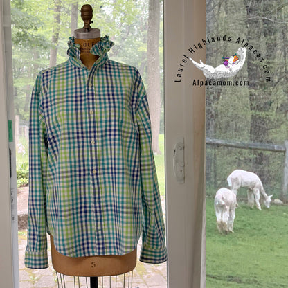 Monroe Upcycled Ruffled Collar Shirt - Laurel Highlands Alpacas | AlpacaMom.com