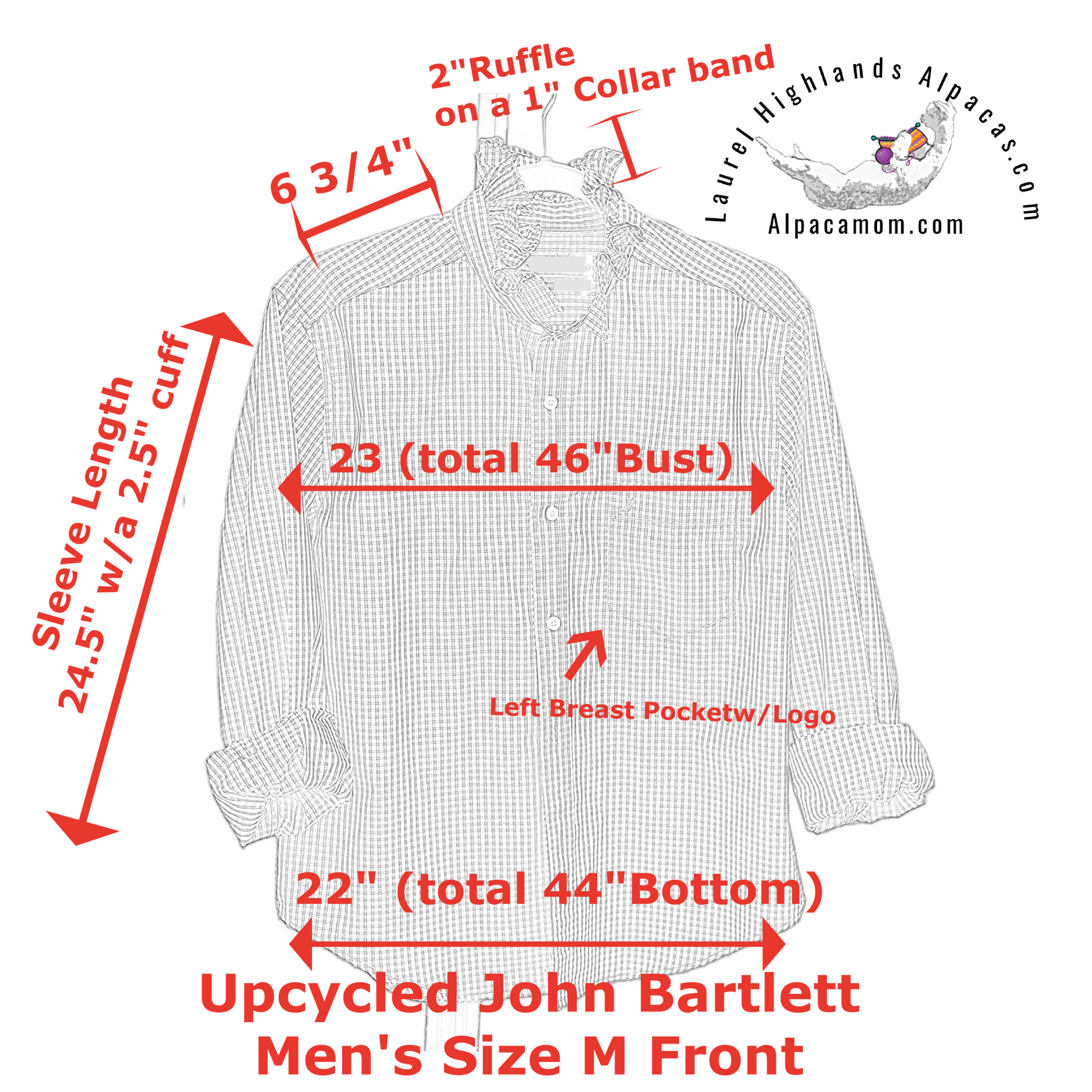 Monroe Upcycled Ruffled Collar Shirt - Laurel Highlands Alpacas | AlpacaMom.com