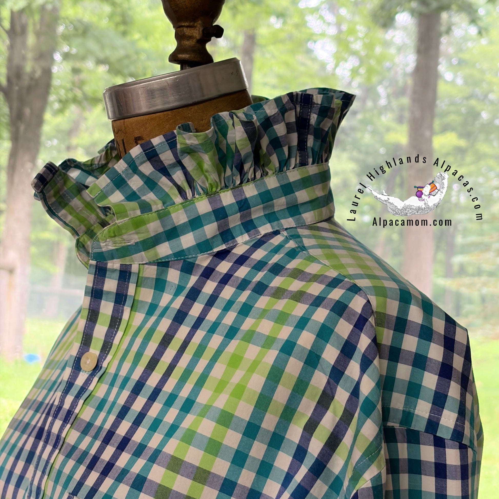Monroe Upcycled Ruffled Collar Shirt - Laurel Highlands Alpacas | AlpacaMom.com