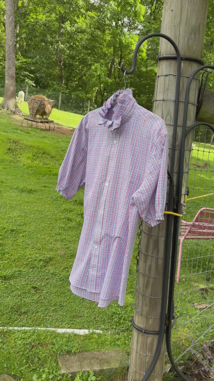 Joanna Up-Cycled Red White and Blue Ruffled Collar Shirt