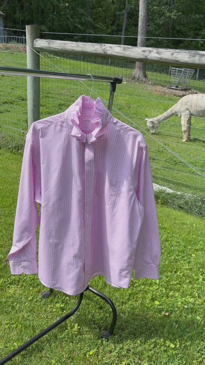 Fresh Pink and White Madison Up-Cycled Ruffled Collar Shirt