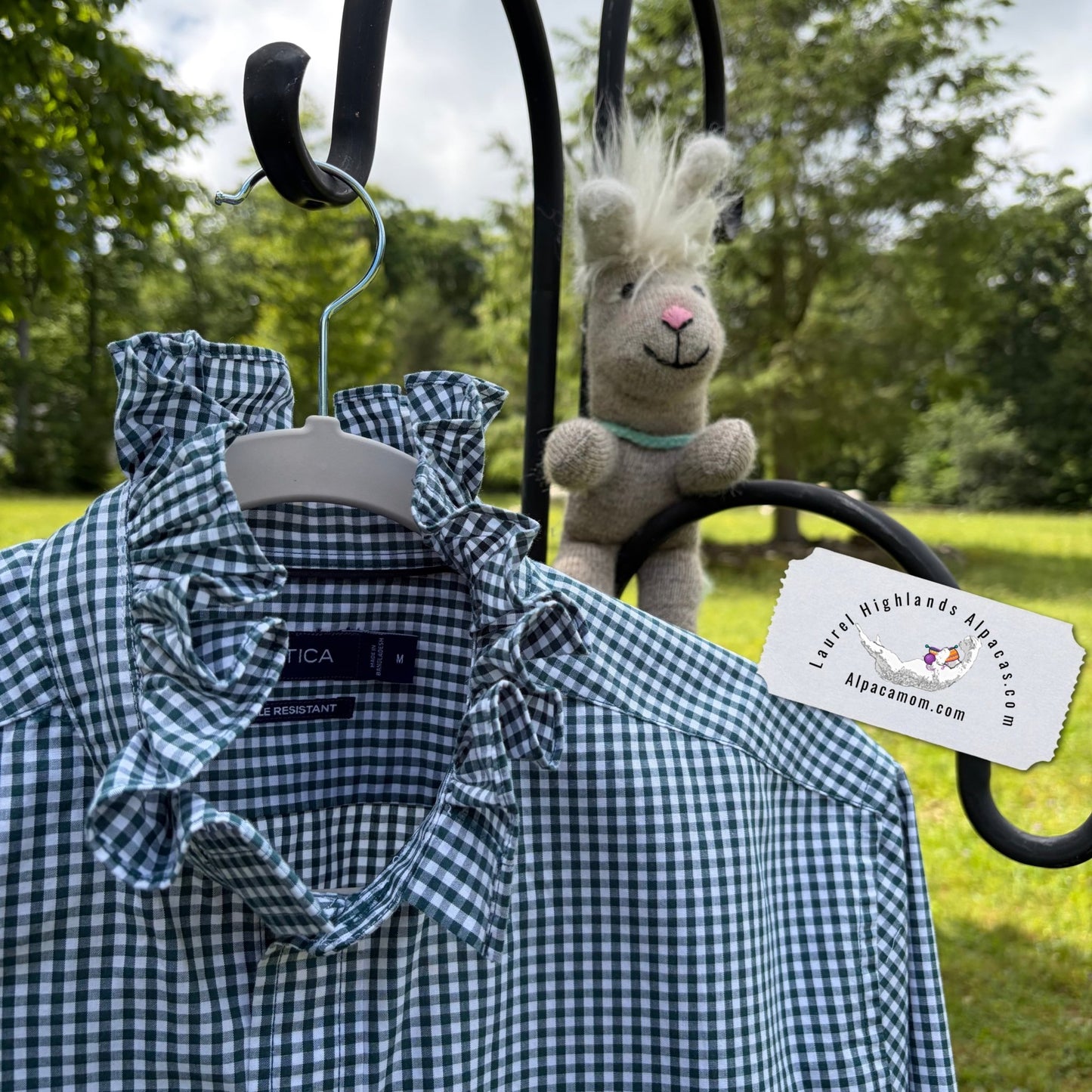 Rachel Up-Cycled Ruffled Collar Shirt - Laurel Highlands Alpacas | AlpacaMom.com