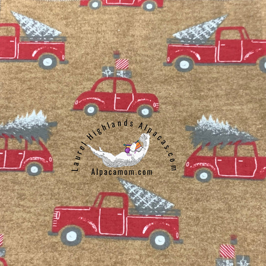 Red Pickup Truck with Christmas Tree "Un - Paper" Cotton Flannel Towels - Laurel Highlands Alpacas | AlpacaMom.com