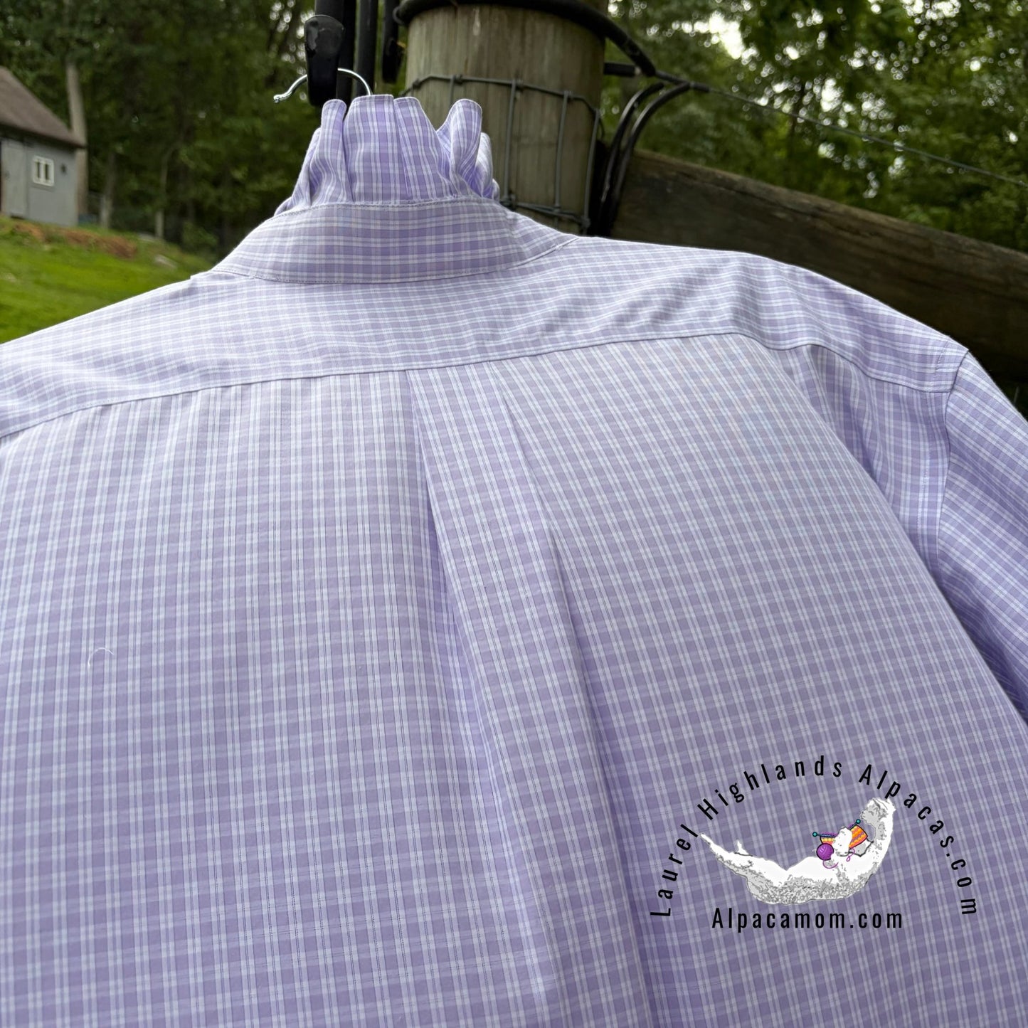 Soft Lavendar Madison Up-Cycled Ruffled Collar Shirt - Laurel Highlands Alpacas | AlpacaMom.com