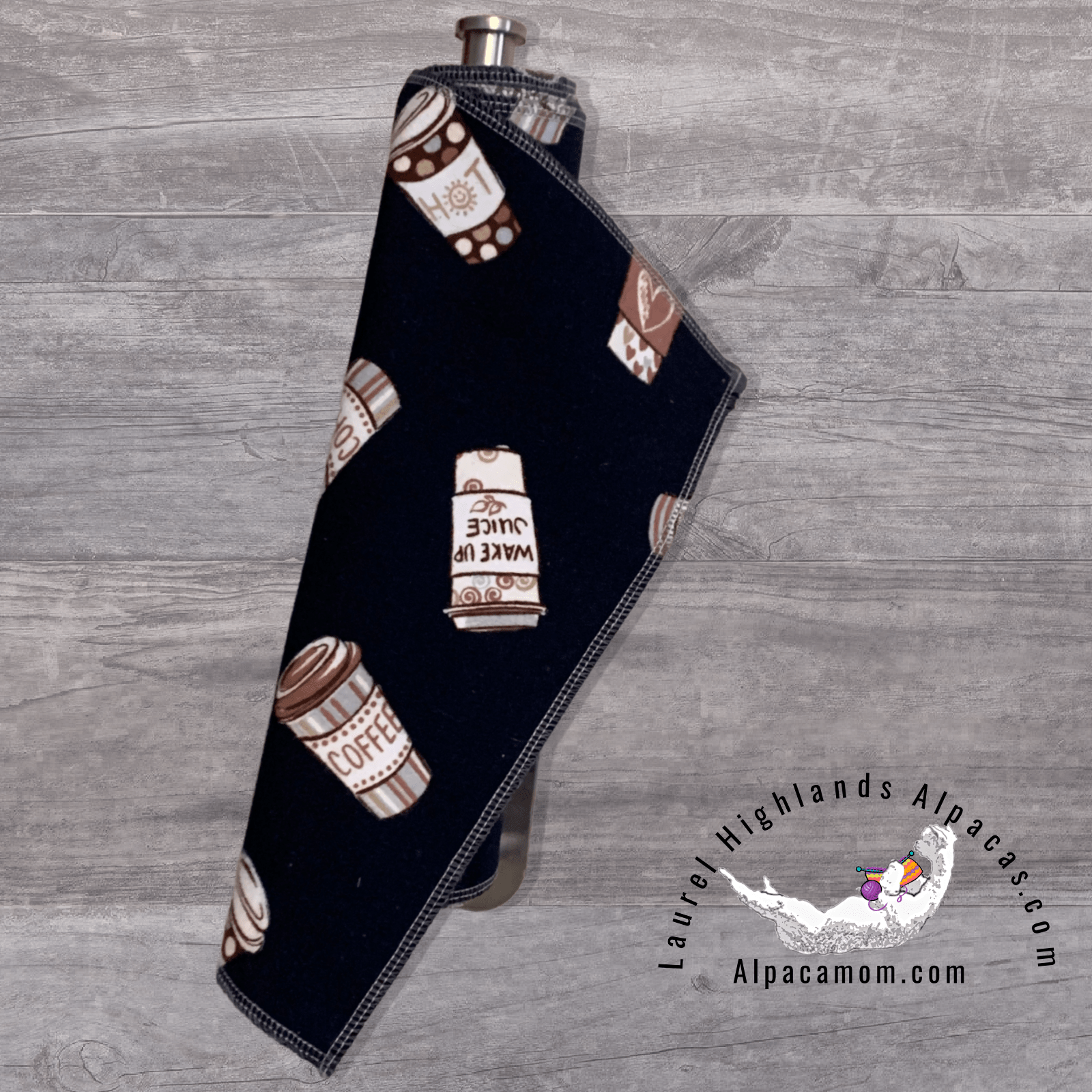 Whimsical Coffee Cups on Black Cotton Flannel Un - Paper Towels - Laurel Highlands Alpacas | AlpacaMom.com