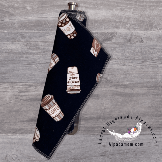 Whimsical Coffee Cups on Black Cotton Flannel Un - Paper Towels - Laurel Highlands Alpacas | AlpacaMom.com